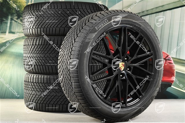 21" Cayenne COUPE "RS Spyder Design" Winterräder Satz, Felgen 9,5J x 21 ET46 + 11,0J x 21 ET49 + NEUE Pirelli Scorpion Winter 2 Winterreifen 285/45 R21 + 305/40 R21, mit RDK-Sensoren, schwarz hochglanz