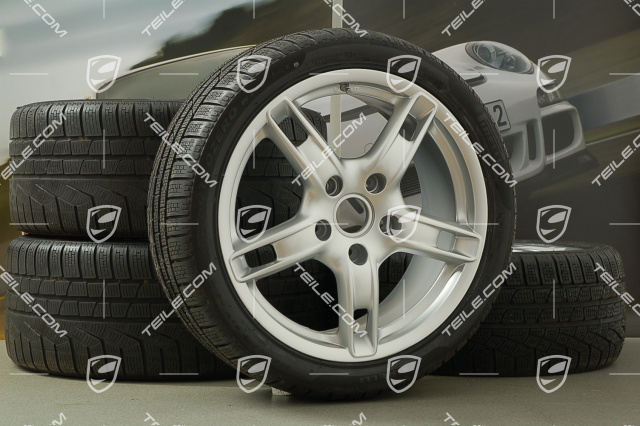 18-inch Boxster S winter wheel set (with tyres), front wheels 8J x 18 ET57 + rear 9J x 18 ET43 + NEW winter tyres 235/40 R18 + 255/40 R18