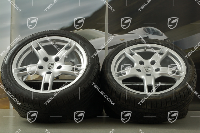 18-inch Boxster S winter wheel set (with tyres), front wheels 8J x 18 ET57 + rear 9J x 18 ET43 + NEW winter tyres 235/40 R18 + 255/40 R18