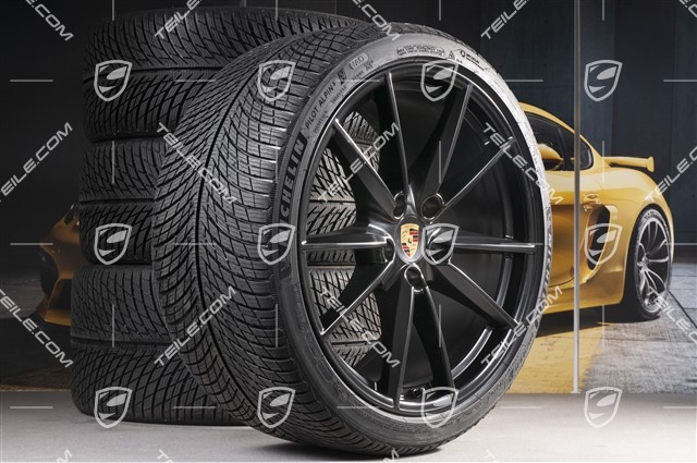 20"+21" Carrera S Winterräder Satz, Felgen 8,5J x 20 ET53 + 11J x 21 ET66 + NEUE Michelin Winterreifen 245/35 R20 + 295/30 R21, in Schwarz Seidenmatt