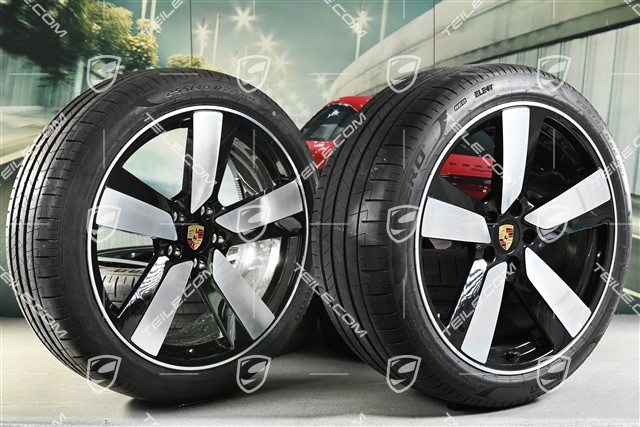 22-inch "Macan Sport" summer wheels set, rims 9J x 22 ET29 + 11J x 22 ET47, Goodyear summer tyres 255/40 R 22 + 295/35 R 22, black high gloss