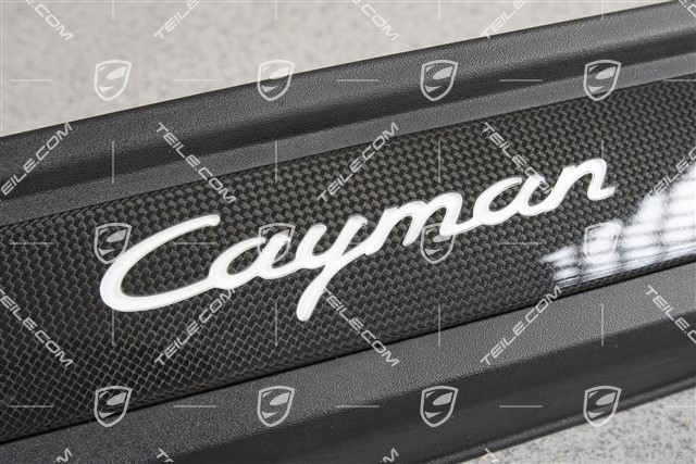 Scuff plate, carbon, with lighting, with "Cayman" logo, L