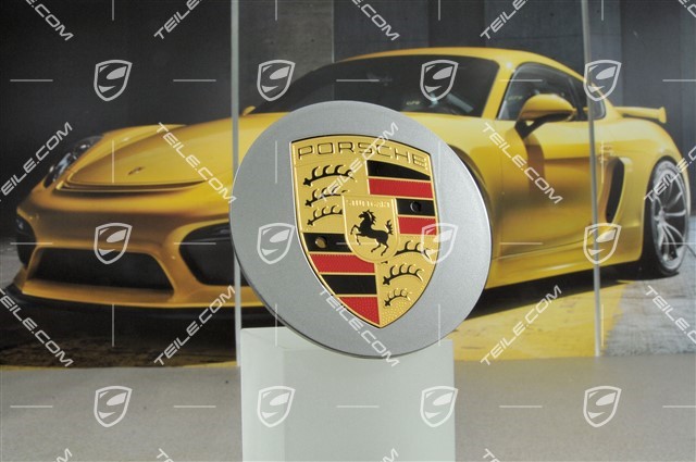 Radzierdeckel, konvex mit farbigem Wappen, GT Silber Metallic, für SportClassic Räder / Sport Edition Räder