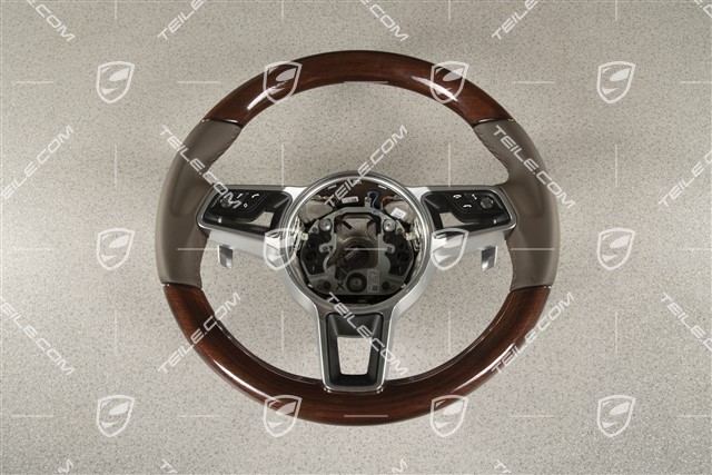 Kierownica multifunkcyjna, podgrzewanie, przyciski zmiany biegów, skóra, Saddle brown, Mahogany Yachting