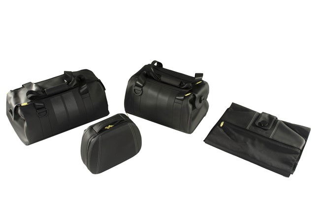 Reisetaschen Set (komplett), Exclusive Programm, Leder schwarz mit farbiger Ziernaht in Silber, 4-teilig