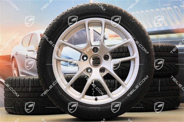 18" komplet kół zimowych "Cayman", felgi 8J x 18 ET57 + 9J x 18 ET47 + NOWE opony zimowe Pirelli SottoZero2 N0 235/45 R18 + 265/45 R18, bez czujników ciśni