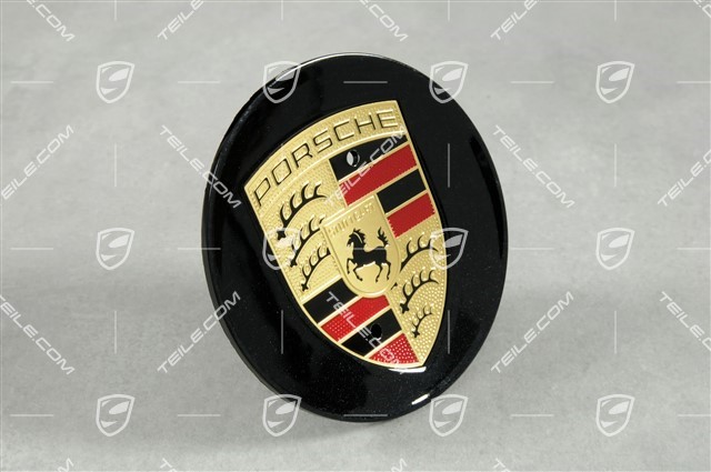 Dekielek koła, okrągły, wklęsły, kolorowy herb Porsche, Czarny Metallic