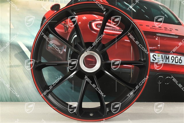 20" Felge GT3, 12J x 20 ET47, schwarz seidenmatt + Rand in Rot