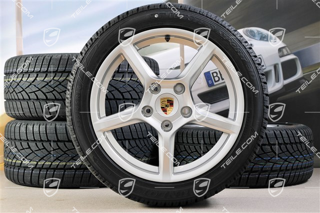 18" Boxster koła zimowe komplet, 8J x 18 ET57 + 9J x 18 ET47 + opony zimowe Dunlop 235/45 R18 + 265/45 R18, bez czujników ciśnienia RDK