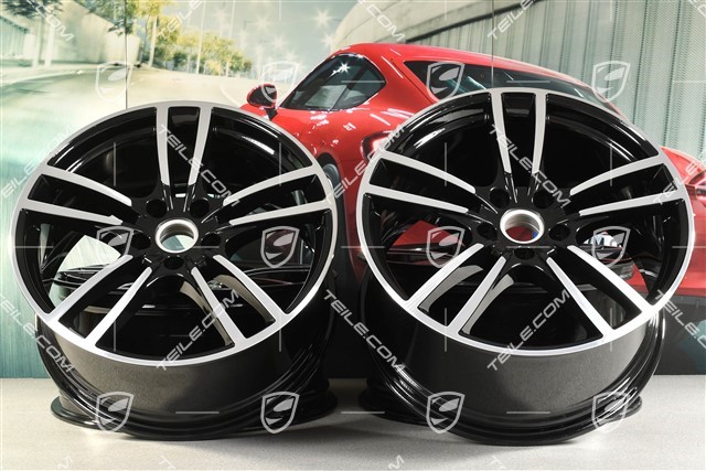 21" Komplet felg Cayenne Turbo, 11J x 21 ET58 + 9,5J x 21 ET46, czarny wysoki połysk