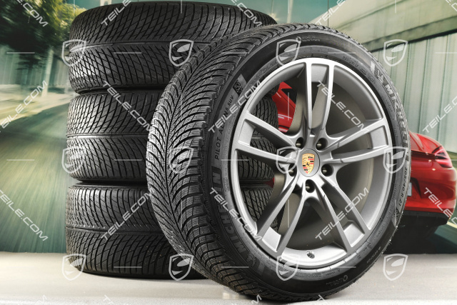 21" Cayenne Turbo II Design Winterräder Satz, Felgen 9,5J x 21 ET46 + 11,0J x 21 ET58 + Michelin Winterreifen 285/45 R21 + 305/40 R21, mit RDK-Sensoren, Vesuvgrau