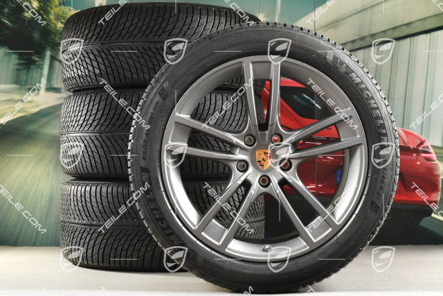 21" Cayenne Turbo II Design Winterräder Satz, Felgen 9,5J x 21 ET46 + 11,0J x 21 ET58 + Michelin Winterreifen 285/45 R21 + 305/40 R21, mit RDK-Sensoren, Vesuvgrau