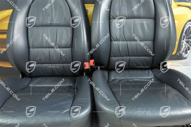 Fotele, regulowane elektrycznie, skóra, Granatowe, fałdowane, herb Porsche, komplet (L+R)