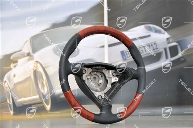 3-spoke steering wheel, light burr wood, black leather,