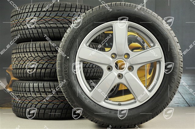 19" Winterräder Satz Cayenne Sport Classic, Felgen 8,5J x 19 ET59 + Dunlop Winterreifen 265/50 R19, in GT-Silber Metallic, mit RDK-Sensoren