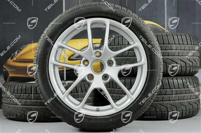 18" komplet kół zimowych "Cayman", felgi 8J x 18 ET57 + 9J x 18 ET47 + opony zimowe Pirelli SottoZero2 N0 235/45 R18 + 265/45 R18, z czujnikami ciśnienia