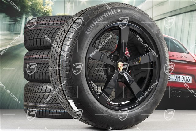 18" "Macan" Winterräder Satz, Felgen 8J x 18 ET21 + 9J x 18 ET21 + NEUE Continental ContiWinterContact Winterreifen 235/60 ZR 18 + 255/55 ZR 18, mit RDK-Sensor, schwarz hochglanz