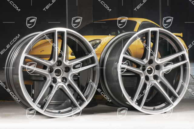 20-inch wheel rim set "Macan Turbo", 9J x 20 ET26 + 10J x 20 ET19, BORBET, Titanium