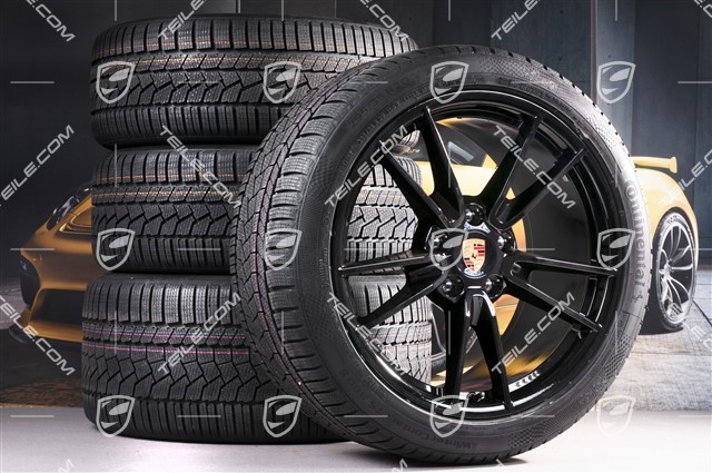 19-/20-inch Carrera winter wheel set, wheel rims 8,5J x 19 ET52 + 11J x 20 ET66 + NEW  Continental winter tyres 235/40 R19 + 295/35 R20, with TPMS, black high gloss