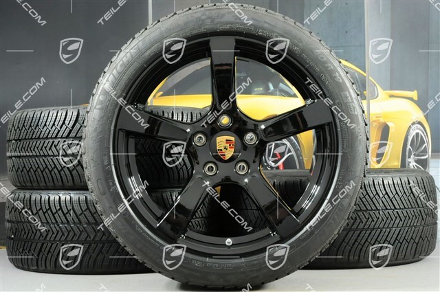 19-inch Cayman S winter wheels set, rims 8J x 19 ET57 + 10J x 19 ET45, Michelin Pilot Alpin 4 winter tires 235/40 R19 +265/40 R19, black high gloss