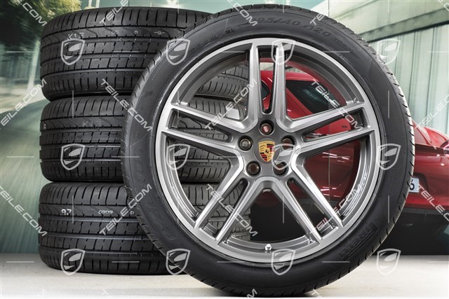 20" Turbo Sommerräder Satz, Felgen 9J x 20 ET26 + 10J x 20 ET19 + NEUE Pirelli Sommerreifen 265/45 R20 +  295/40 R20, mit RDK-Sensoren, Titan