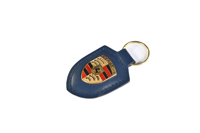 Brelok na klucze z herbem Porsche, skórzany, niebieski