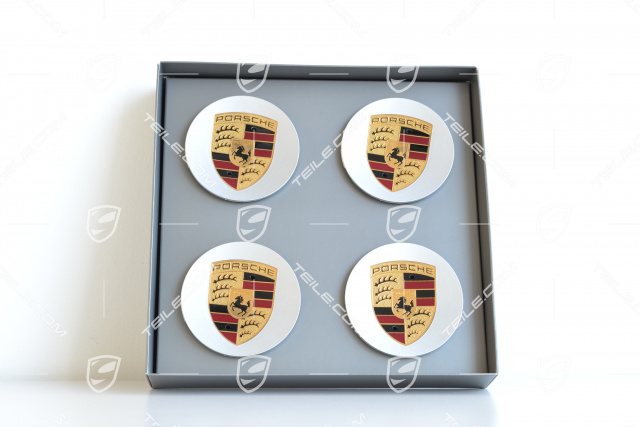 Center cap set (4 pcs.), with coloured Porsche crest, for 19-inch Carrera wheels