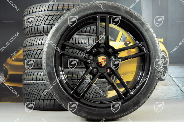 19" Carrera Winterräder Satz, 8,5J x 19 ET54 + 11J x 19 ET69, Continenetal Winterreifen 235/40 R19 + 285/35 R19, mit RDK-Sensoren, schwarz hochglanz