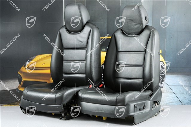 Seats, el adjustable, Lumbar, ruffled leather, Black, set (L+R)