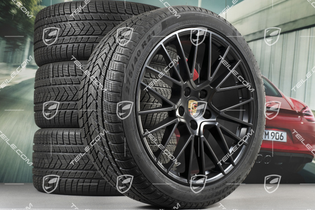 21-inch Cayenne RS Spyder winter wheel set, rims 9,5J x 21 ET46 + 11,0J x 21 ET58 + Pirelli winter tyres 275/40 R21 + 305/35 R21, with TPMS, black satin matt