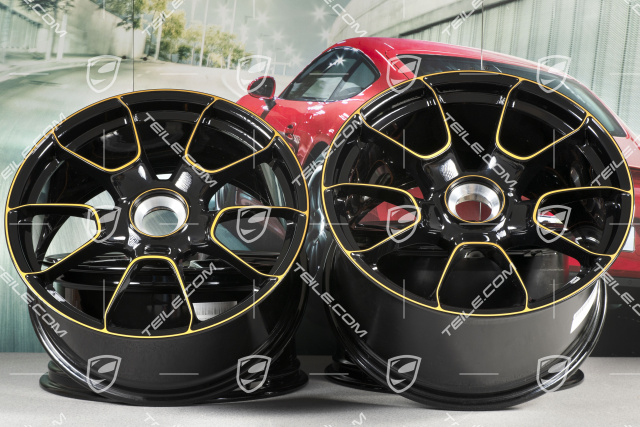 20-inch central lock wheel rim set, 911 Turbo S Exclusive Design, 9J x 20 ET51 + 11,5J x 20 ET56, black/gold-yellow