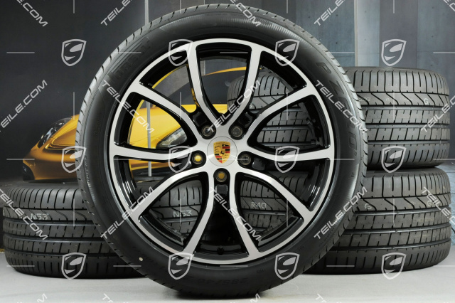 21-inch Cayenne Exclusive Design summer wheel set, rims 9,5J x 21 ET46 + 11,0J x 21 ET58 + Pirelli P Zero summer tyres 285/40 R21 + 315/35 R21, with TPMS, black (high gloss)