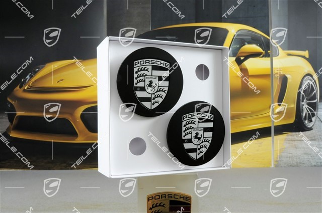 Hub cap set, silk-gloss black, crest black-white, for 20-inch Sport Classic II wheels