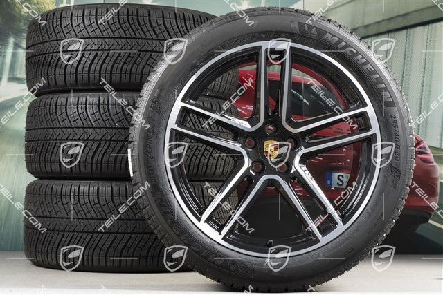 20" "Macan Turbo" Winterräder Satz, Felgen 9J x 20 ET26 + 10J x 20 ET19 + Michelin Latitude Alpin 5 Winterreifen 265/45 R20 + 295/40 R20, schwarz hochglanz, mit RDK-Sensoren