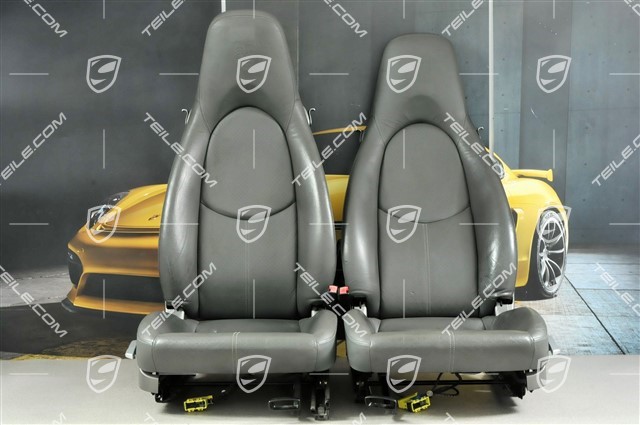 Seats, manual adjustable, leatherette, stone grey, Porsche Crest, set (L+R)