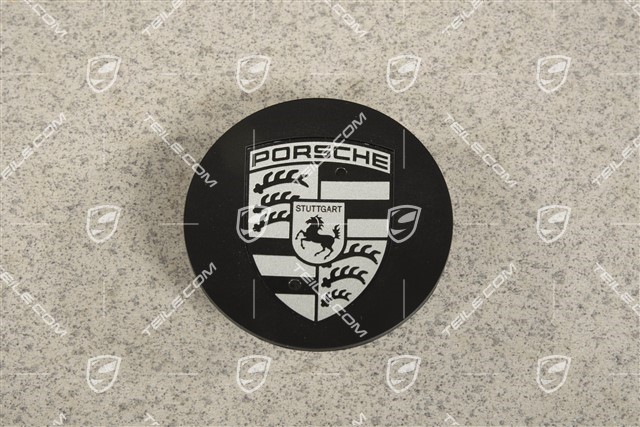 Center cap, concave, crest black/silver, black satin mat