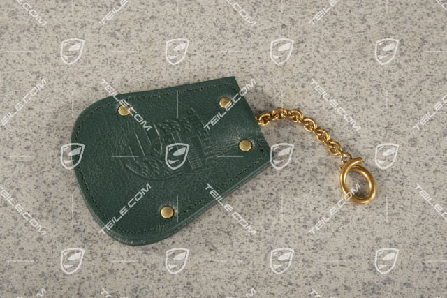 Key case, REUTTER logo + Porsche crest, leather, dark green