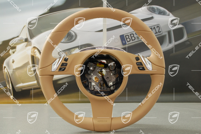 Steering wheel, leather, multifunction, Sport Chrono Package, luxor beige