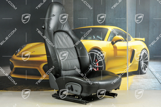 Seat, el. adjustable, heating, leather, Black, Draped, Porsche crest, damage, R