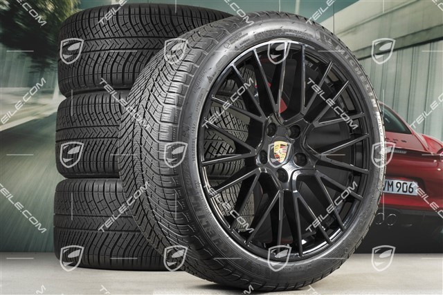 21" Cayenne RS Spyder Winterräder Satz, Felgen 9,5J x 21 ET46 + 11,0J x 21 ET58 + Michelin Winterreifen 275/40 R21 + 305/35 R21, mit RDK-Sensoren, schwarz hochglanz