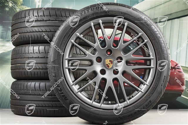 20-inch RS Spyder Design summer wheel set, 4 wheels 9,5J x 20 ET47 + NEW Michelin summer tyres 275/45 R20, platinum satin matt, with TPMS