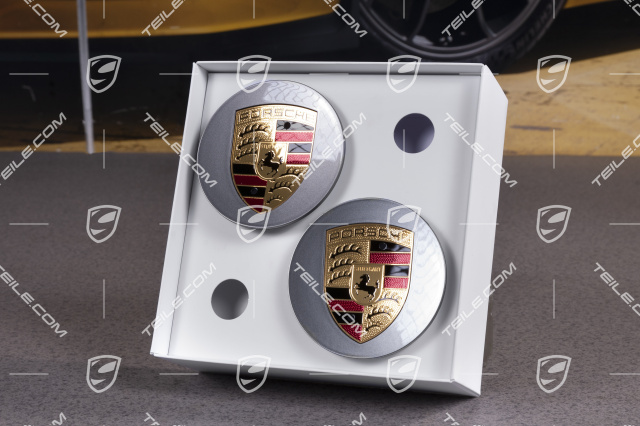 Hub cap set, platinum silver, crest coloured, for 20-/21-inch Exclusive Design wheels