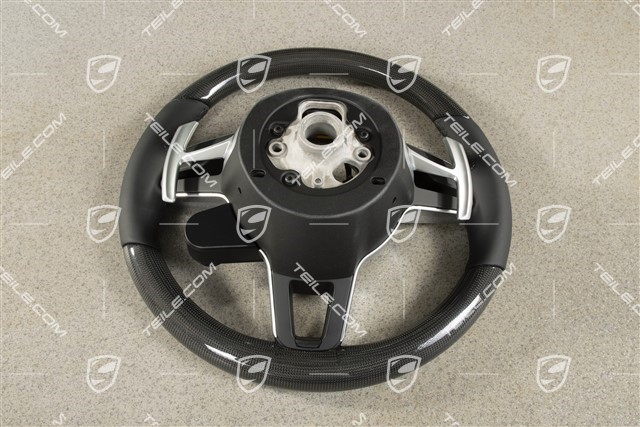 PDK, Multifunction steering wheel, 3-spoke, Leather / Carbon, Black / Sport Chrono Package Plus