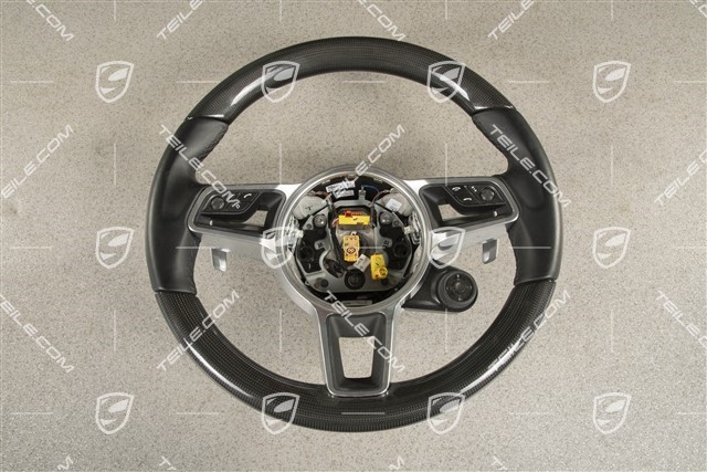 Multifunction steering wheel, heated, Leather and Carbon, Black / Sport Chrono Package Plus