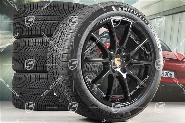 20-inch Cayenne Design winter wheel set, rims 9J x 20 ET50 + 10,5J x 20 ET64 +  Michelin winter tyres 275/45 R20 + 305/40 R20, with TPMS, in black high gloss