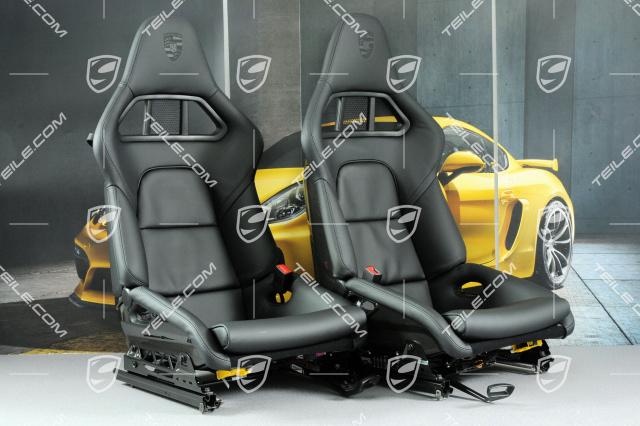 Bucket seats, collapsible, heating, leather Black with Porsche crest, L+R