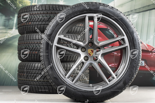 20" "Macan Turbo" Winterräder Satz, Felgen 9J x 20 ET26 + 10J x 20 ET19 +  Winterreifen 265/45 R20 + 295/40 R20, Titan, mit RDK-Sensoren