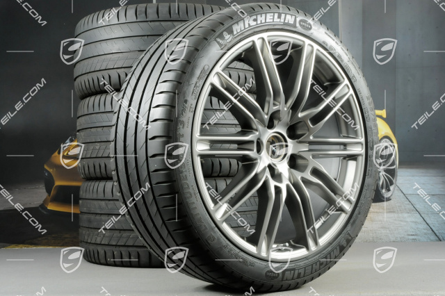 21" Koła letnie SportEdition, felgi 10J x 21 ET 50 + NOWE opony letnie Michelin 295/35 R21, Platinum satynowy półmat, z czujnikami ciśnienia