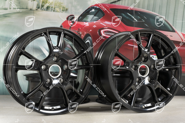 17" Komplet felg Boxster II, 6,5J x 17 ET55 + 8J x 17 ET40, czarny wysoki połysk