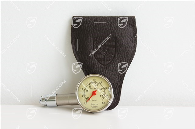 Tyre pressure gauge Porsche Classic, with leather case